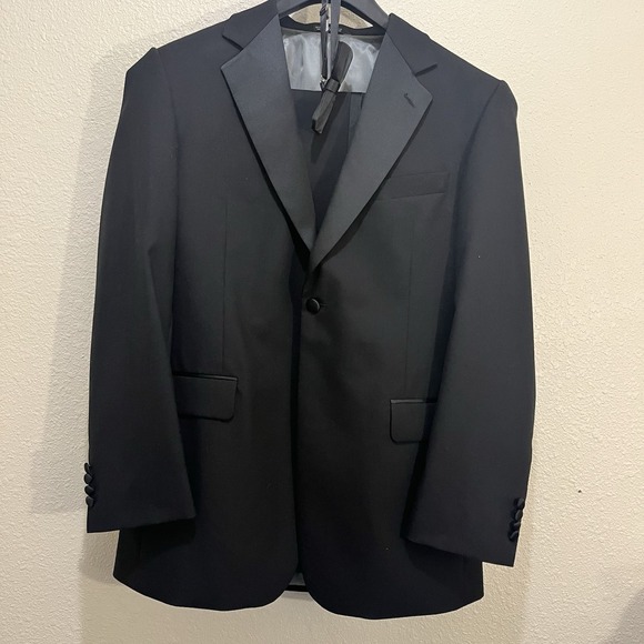 Stafford Woolmark Tuxedo Jacket Pant Bow Tie Cummerbund Black Men's 42L Wedding - Picture 1 of 16